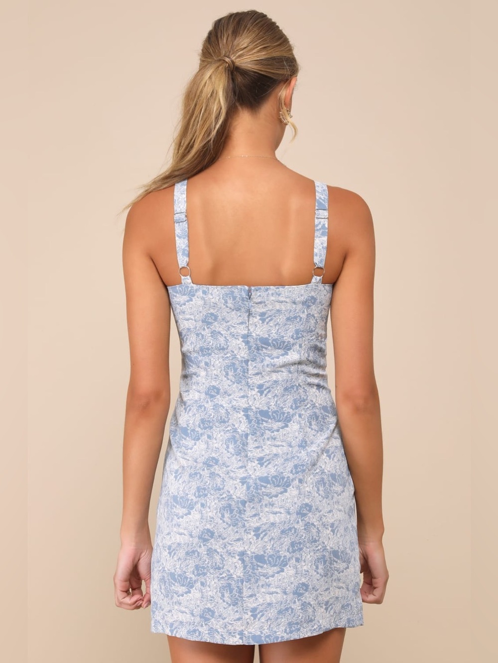 Lulus Exuberant Chicness Blue Floral Sleeveless Mini Dress Size M NWT - Picture 7 of 10